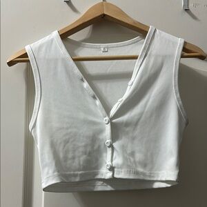 White Ribbed Button-Up Crop Top